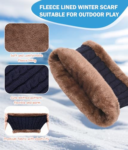 Image of Kids Winter Hat Scarf&Touchscreen Gloves Set,Knitted Beanie with Fleece Lining, Neck Warmer for Boys Girls 4-15 Years