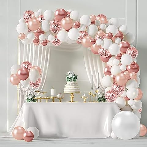 Rose Gold Balloon Arch Kit with Rose Gold and White Balloons Confetti Balloons 96PCS Rose Gold Balloon Garland for Birthday Baby Shower Wedding Party Cover