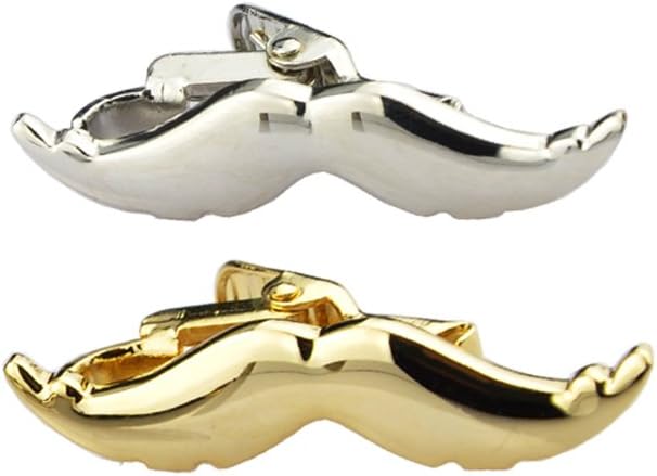 MeShow2Pack Mustache Shape Tie Clip,Tie Bar Mens Tie Clip Special Shape Shirt Tie Bar Clip,Each of Gold and Silver with Water Proof Gift Box