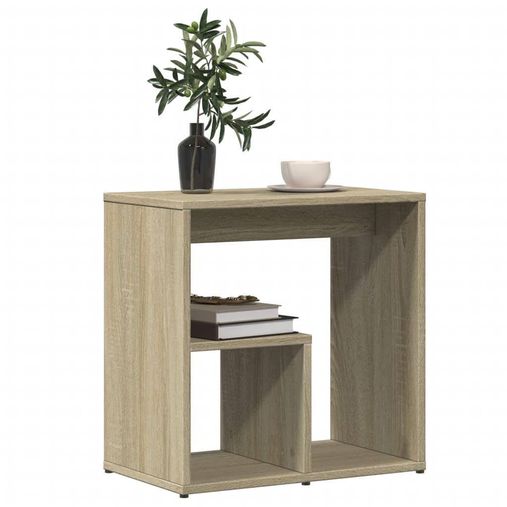 Juego de 2 mesas auxiliares de roble Sonoma, madera de roble, 50 x 30 x 50 cm, con estante de almacenamiento y tablero robusto para salón, dormitorio, pasillo, junto al sofá, cama