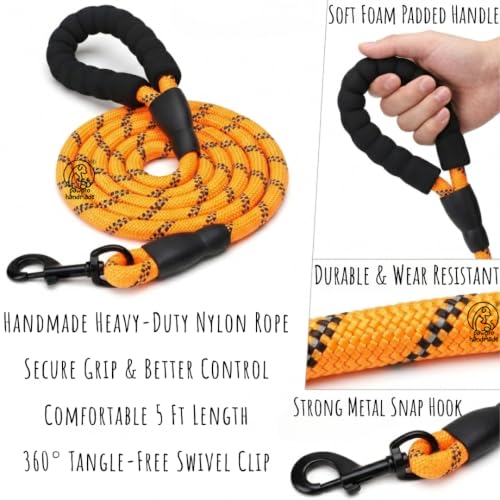 Image of PAWPRO Personalized Reflective Dog Collar and Leash Combo with Custom Bone-Shaped Name Tag | Handmade Soft Nylon Adjustable Collar 13-21 Inches | Reflective Leash Set for Medium & Large Dogs (Orange)