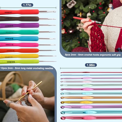 Image of Katech 99-Piece Crochet Hooks Set, Crochet Hook Kit with Storage Case, Ergonomic Knitting Needles Weave Yarn Kits DIY Hand Knitting Craft Art Tools for Knitting Hat, Bag, Socks, Scarf and Sweaters