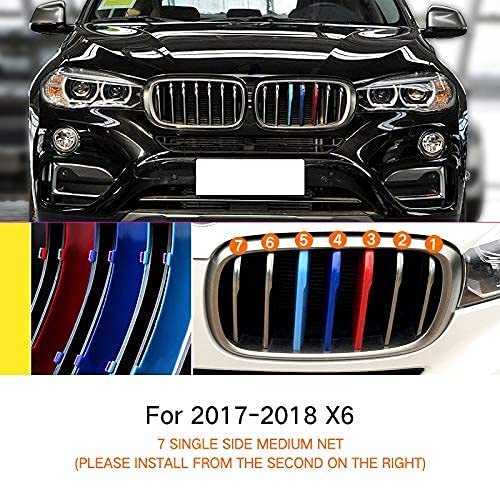 Image of M-Colored Stripe Grille Insert Trims for BMW Accessories, ABS Car Accessories for BMW Grill Stripes (X6 17-18 F16 7-Beam)
