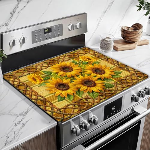 Image of Sunflower Stove Top Covers for Electric Stove, Electric Gas Stove Pad Heat Resistant Range Cooktop Protector for Home Decor Kitchen 28 inchx20 inch