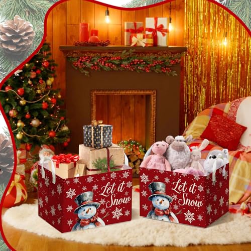 Image of Merry Christmas Snowman Rectangular Basket,Waterproof Boxes with Handle, Toy Snowman Storage Box for Boys Girls, Merry Foldable Book Storage, Christmas Gifts Basket for Family, Christmas Party Decor