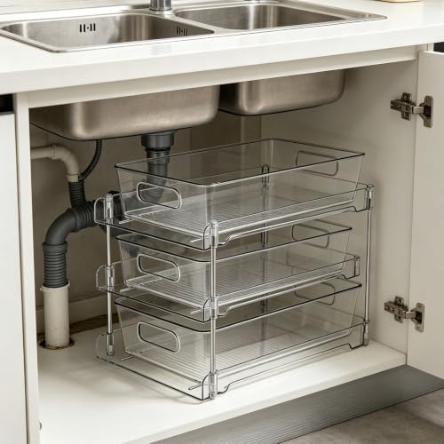 AUNMAS Organizador Bajo Fregadero con Cajones Extraíbles (3 Capas) | Diseño Acrílico Transparente para Organización de Baño y Cocina miniatura 3