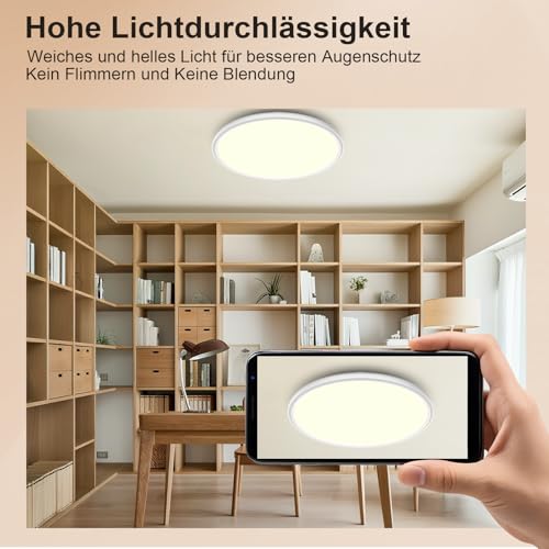 Swoieltr Deckenlampe LED Ultradünne Deckenleuchte mit Fernbedienung Dimmbar (3000K-6500K), 24W 2800LM, IP44 | Ø30cm (2,4cm) | Küchenlampe… – Ansicht 5