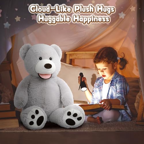 Image of MorisMos Giant Teddy Bear, 39inch Large Stuffed Bears with Big Footprints Plush Stuffed Animals Gifts for Kids, Gray