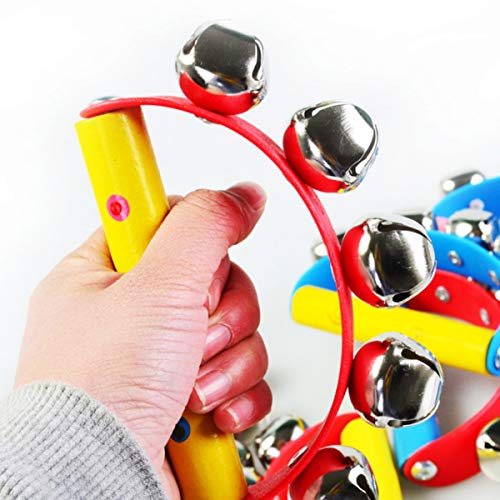 4 Pcs Vivid Color Rainbow Handle Wooden Bells Jingle Stick Shaker Rattle 5/10 Jingle Bells Baby Kids Children Musical Toys #TOP3