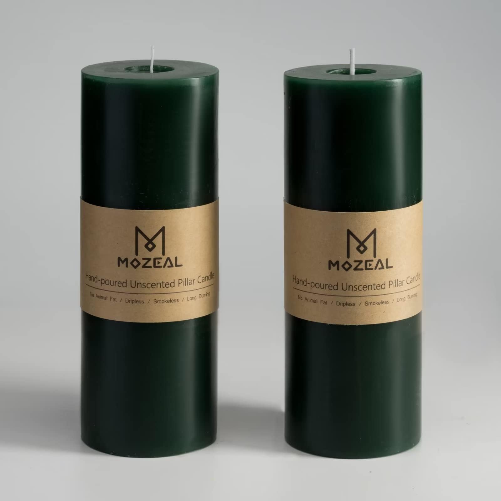 3" x 6" Hunter Green Pillar Candles (Set of 3) Unscented, Solid Color, Hand Crafted