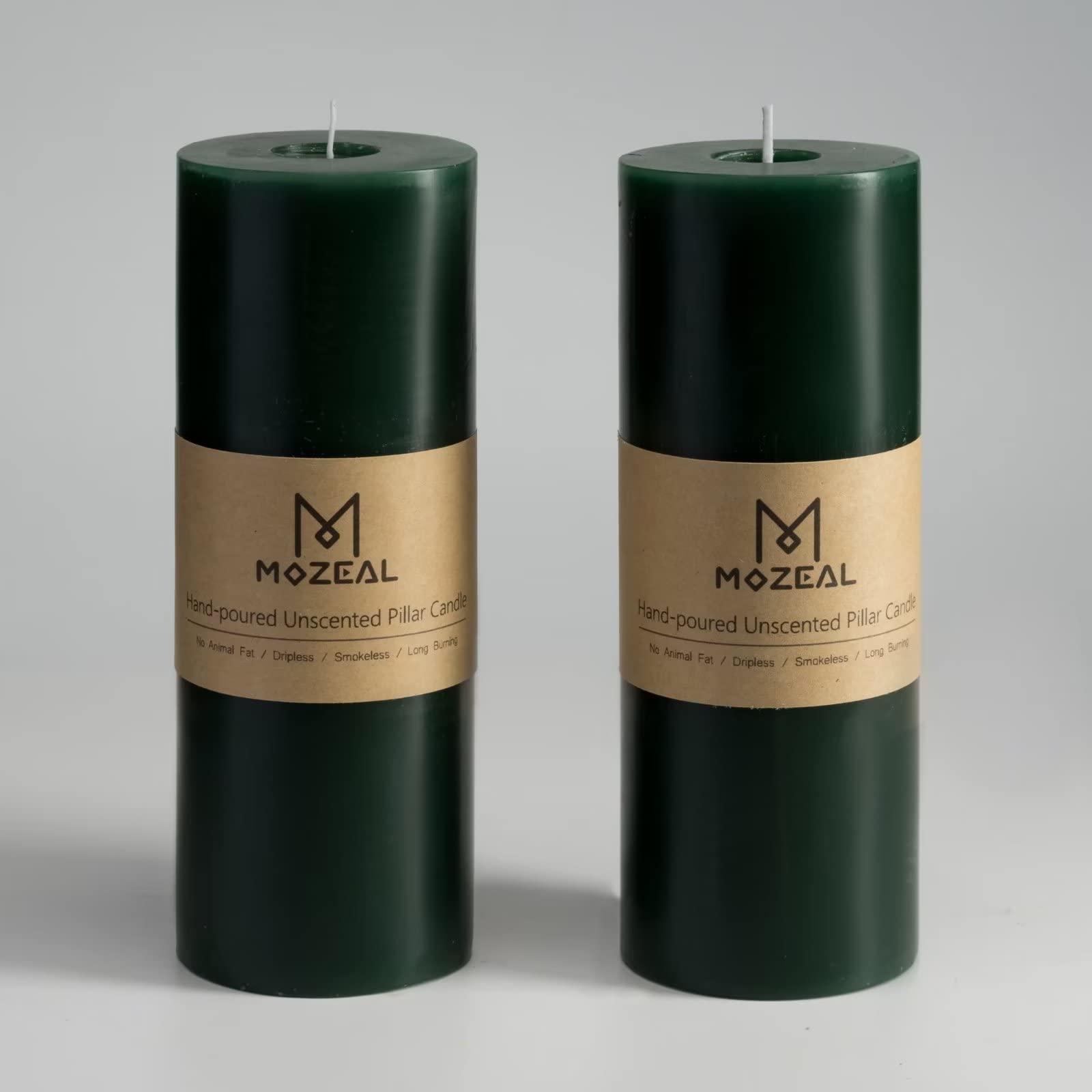 MOZEAL 3" x 8" Hand-poured Unscented Large Candle,Smokeless Rustic Pillar Candle Set of 2,Slow Burn,No Drip,Approx 150 Hours Burning,Wedding,Dinner,