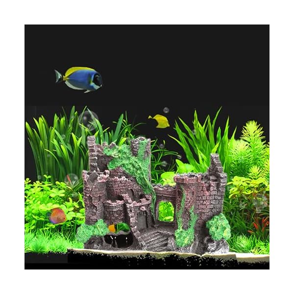DXIA Aquarium Decoration, Stone Castle Fish Tank Decorations Plants with Crafts Moss, Resin Crafts Moss Aquarium Fish Tank Ornament Decoration, Aquarium Accessories, Aquarium Furniture - Image 4