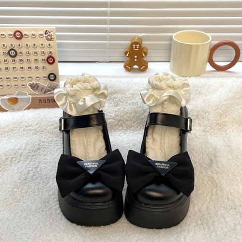 Bow High-Heeled Shoes Girls Leather Shoes with Socks for Travel Outdoor Party School4