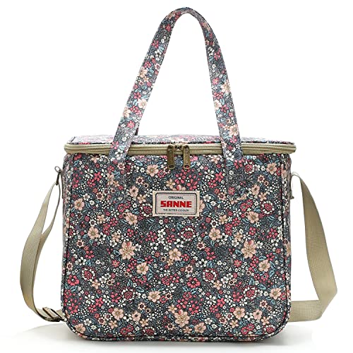 Reusable Lunch Bags for Women Girls, Insulated Lunch Box with Adjustable Shoulder Strap, Cute Thermal Cooler Tote Bag for School/Beach/Hiking/Picnic/Workout-Retro Floral