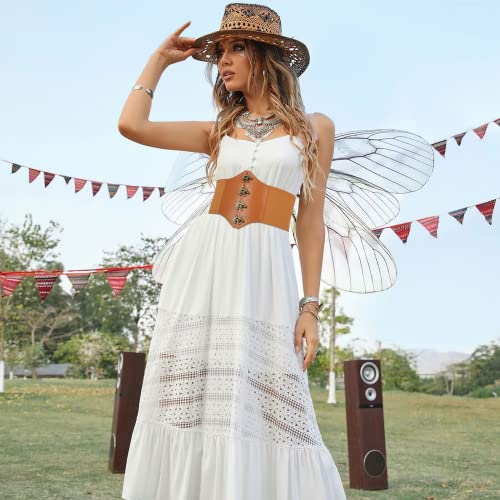 SANSTHS Wide Corset Belt for Women Lace-up Renaissance Corset Hight Waist Elastic Belt for Halloween Costume Parties