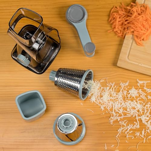 Image of Badelite Cheese Grater Vegetable Cheese Shredder Slicer Grater for Kitchen 3 Changeable Blades for Cheese Potato Zucchini Nuts Chocolate (Grey Blue)