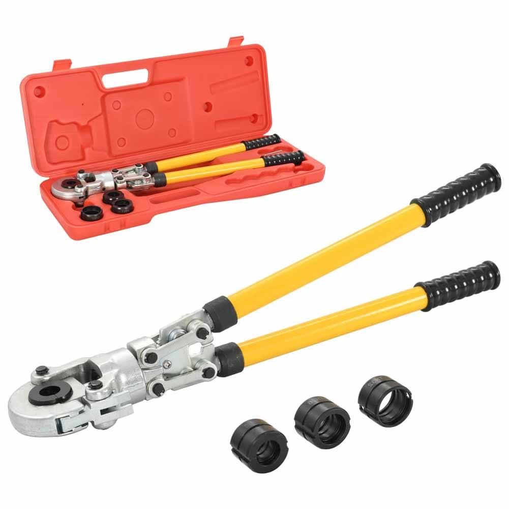Pinza crimpadora hidráulica, material de acero, cabeza giratoria a 360°, campo de engarzado 16-32 mm, fuerza de engarzado 60 KN, funda, 4 adaptadores a presión con brazos