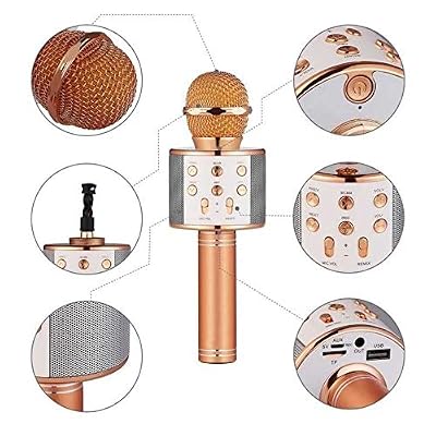 PSR Accessory WS-858 Bluetooth Karaoke Microphone – Wireless Speaker with Echo Effect, Noise Canceling, 1800mAh Rechargeable, iOS & Android Compatible (Rose Gold)