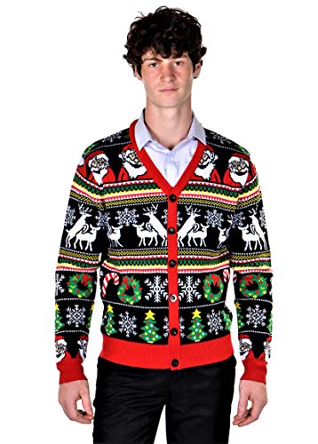 SoCal Look Men's Ugly Christmas Sweaters Cardigan Deer Santa 2X-Large Black