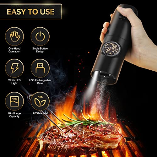 Movafee Electric Salt And Pepper Grinder Set, Rechargeable Automatic Pepper Mill Set, Dual Charging Base, 1 Hand Operation, Usb Cables, Refillable, No Battery Needed, Led Light, Adjustable Coarseness #TOP1