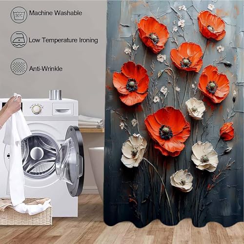 Rideau de douche polyester rouge 90x200 cm imperméable lavable avec anneaux - 5