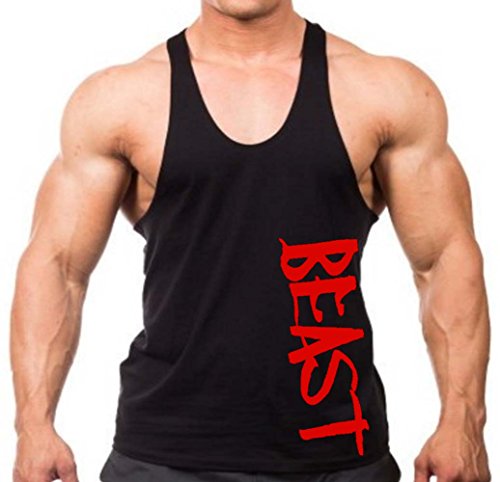 Red Beast Men's Stringer Tank Top Y Back (L, Black)