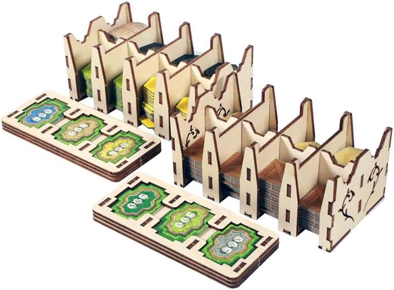 The Broken Token Game Organizer Compatible with The Castles of Burgundy - Wooden Game Organizing Box with Multiple Trays