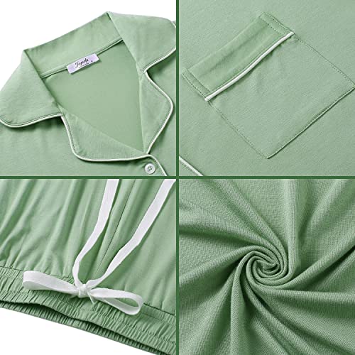 Cherrydew Womens Soft Bamboo Pajama Sets Button Down Long Sleeve Pj Pants Set Sleepwear Sage Green #TOP7