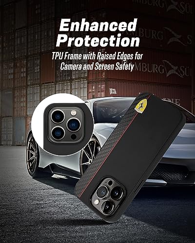 Image of CG MOBILE Ferrari iPhone 14 Pro Max Case [Official Licensed] Vertical Stripe Metal Logo | Mag-Safe Compatible Protective Case /Cover Designed for iPhone 14 Pro Max (6.7 Inch) 2022 - Black