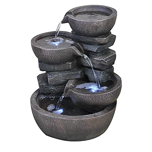 allpondsolutions Four-Tier Cascading Bowl Water Feature with LED Lights | Cascade Garden Water...
