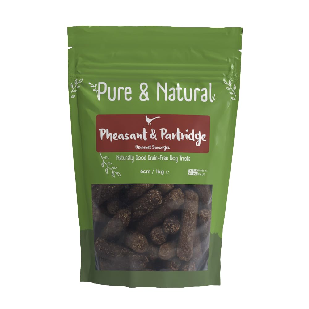 Pure & Natural Pheasant & Partridge Dog Sausages 1kg - 6cm High-Protein Grain-Free Meat Treats for Training & Rewards - Delicious Natural Hypoallergenic Snack - Made in Britain