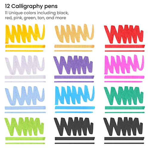 Arteza Calligraphy Markers, Set Of 12, Permanent Water-Based Ink, 11 Unique Colors, 2Mm Nibs, Water-Resistant, Flat Chisel-Tip Marker Pens #TOP1