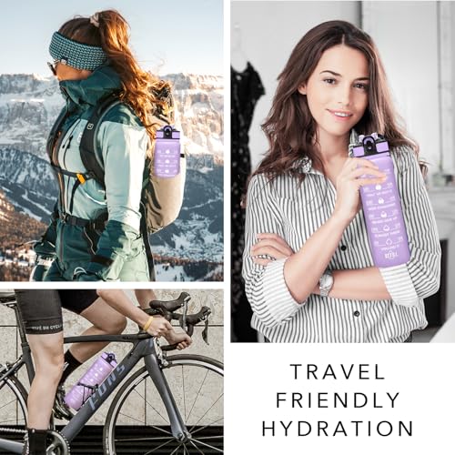 Image of Hyeta 32 oz Water Bottles with Times to Drink and Straw, Motivational Water Bottle with Time Marker, Leakproof, Drinking Sports Water Bottle for Fitness, Gym and Outdoor