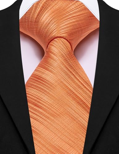 Image of Barry.Wang Orange Silk Men Ties Formal Stripes Necktie and Tie Clip for Wedding Party Business Fashion Classic