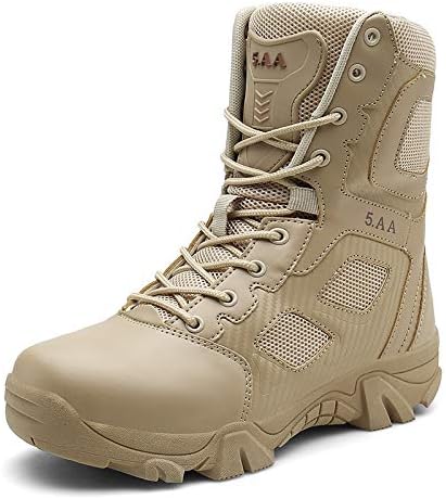 Men Combat Boots Waterproof Leather Tactical Sport Side-Zip Military Boot (US 13/285mm, Yellow)