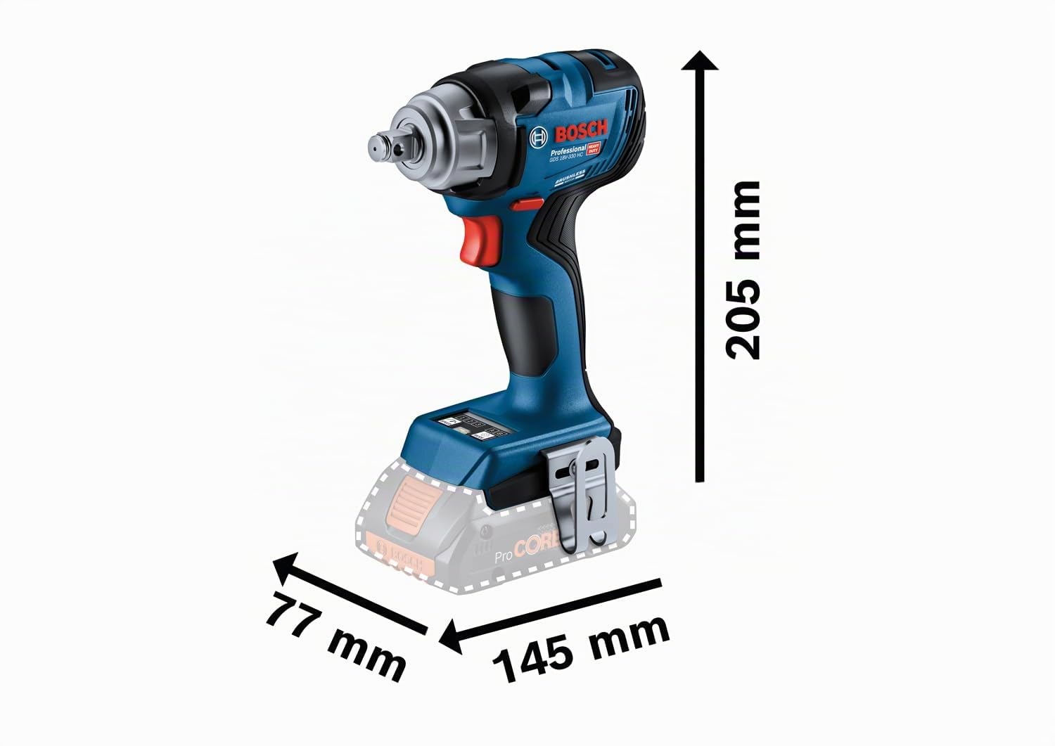 Bosch Professional 18V System Avvitatore a massa battente a batteria GDS 18V-330 HC (coppia di serraggio 330 Nm, coppia di distacco 560 Nm, tre livelli per velocità/coppia, senza batt./caricabatt.)