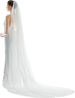 Wedding Bridal Veil with Comb 1 Tier Pencil Edge Chapel Cathedral Length Ivory White