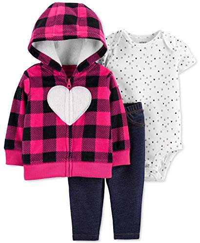 Carter's Baby Infant Heartfelt Plaid 3-Piece Leggings Set Outfit - Fuchsia