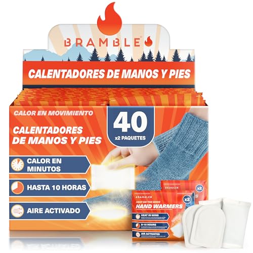 Bramble - Calentadores de Manos y pies (40 Pares, 80 en Total) - Calentadores Desechables de Bolsillo para Manos y pies Adhesivos - Activados por Aire y sin Olor - hasta 10 Horas de Calor
