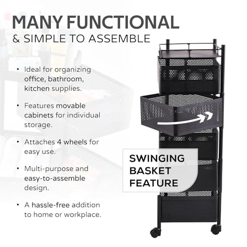 Image of KRISHYAM 5-Tier Metal Kitchen Trolley with Wheels | Multi Layer Kitchen Storage Rack | Vegetable Trolley & Onion Rack in Kitchen | Multipurpose Organizer Black (5-Tier Square)