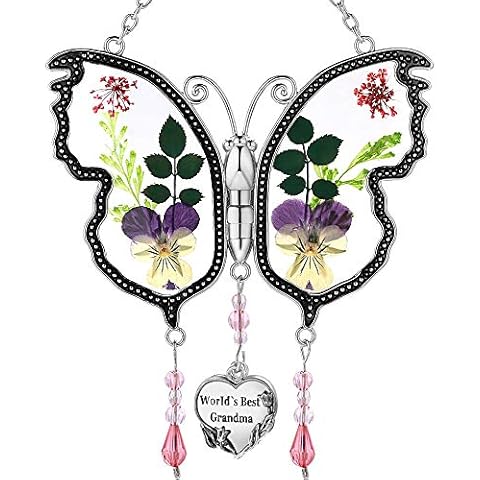 World`s Best Grandma New Butterfly Suncatcher Glass Wind Chime SunCatchers Gifts for Grandma Day for Grandma Birthdays Cover