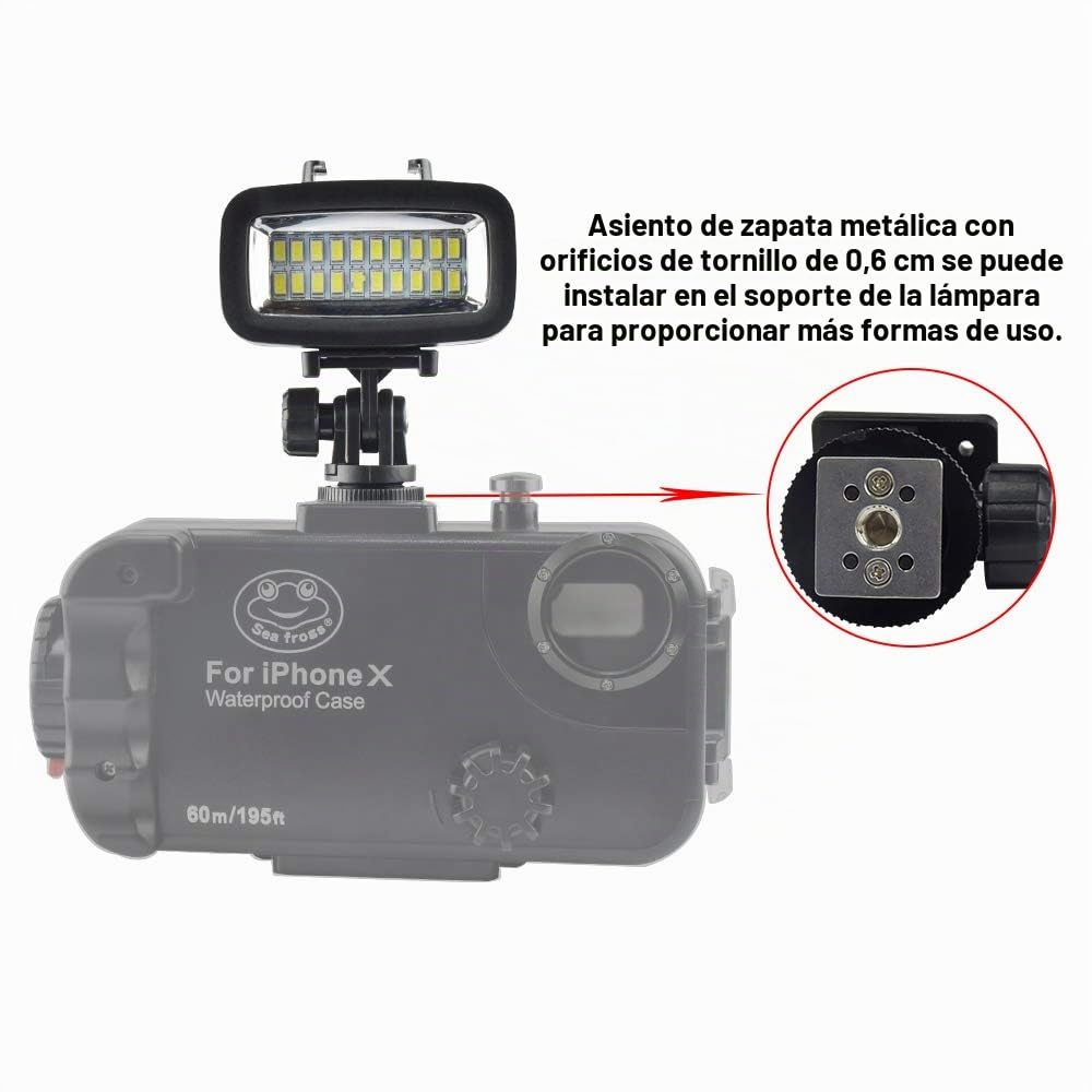 Sea frogs Sl-100 700LM Diving Video llenar de luz Iluminacion LED lámpara Impermeable 40m 1900mAh Bateria Recargable incorporada con difusor para GoPro Camara de Deportes de accion sjcam Xiaomi Yi
