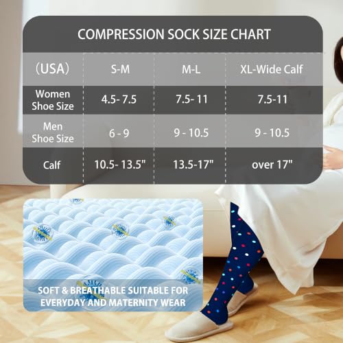 Image of LEVSOX Cotton Compression Socks for Women&Men 20-30mmHg Knee High Cute Support Sock for Nurses Pregnancy Travel