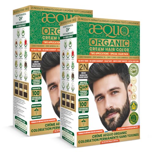 Image of Aequo Organic Permanent Hair Colour for Men | Organic Cream Hair Dye | Complete Hair Coverage | Ammonia Free | Black, 115ml | Pack of 2