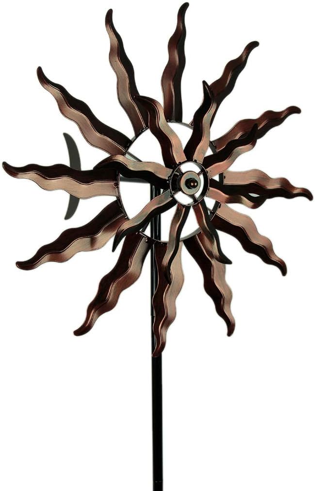 Metallic Brown Celestial Sun and Moon Kinetic Wind Spinner Stake