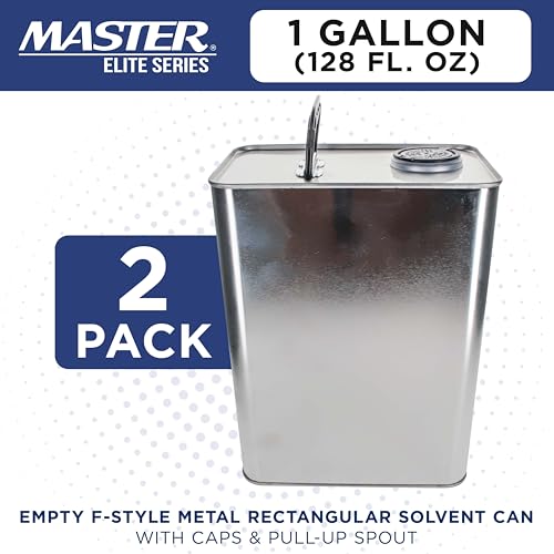 Image of Master Elite 1 Gallon Empty F-Style Metal Rectangular Solvent Can with Caps, Pack of 2 - Pull-Up Spout, 128 fl. oz. Steel Paint Storage Container Tin - Unlined Can, Store Thinner, Automotive Coatings