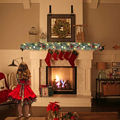 Rocinha 6FT Artificial Prelit Christmas Garland with 30 LED Lights Xmas Greenery Garland with Pine Berries Decor for Mantle,Fireplace,Stairs,Door Holiday Garland Christmas Decoration Indoor Outdoor