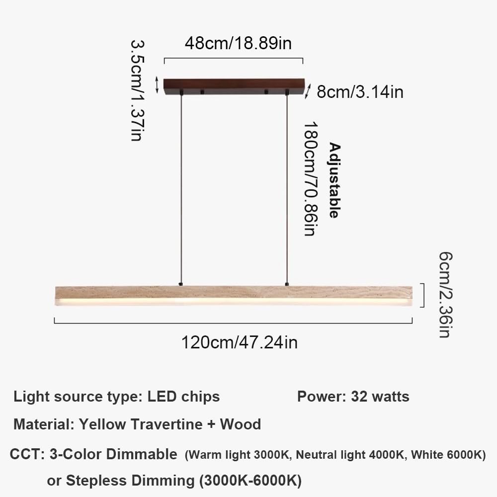 Lámpara Colgante Isla Cocina Iluminación, Luces Colgantes Lineales LED de Travertino Regulables para Comedor Oficina(Stepless)