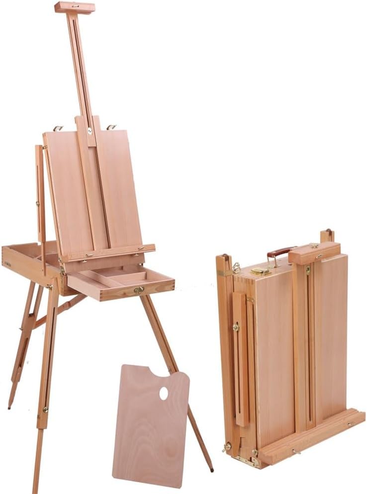 HBJWOV Painting Box Triangle Easel Painting Toolbox Solid Wood Art Supplies Box Beech Painting Box