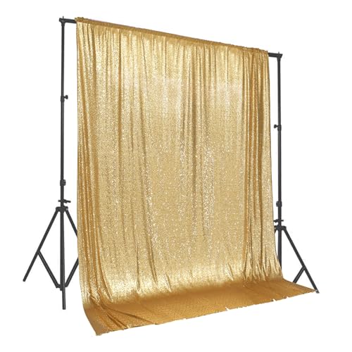 Image of PartyDelight Gold Sequin Backdrop 10x10ft 4 Inch Rod Pocket | Dense 3mm sequins on mesh backing with 4 inch rod pocket for large wedding walls group photos stages and reception displays